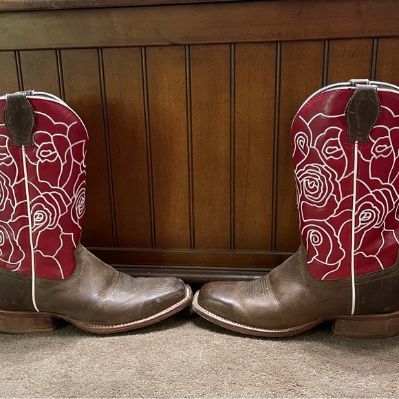 SIZE 7.5B TWISTED X WOMENS WESTERN BOOTS PULL ON SEQUOIA RED ROSE SQ TOE WXTL003 - Picture 10 of 10